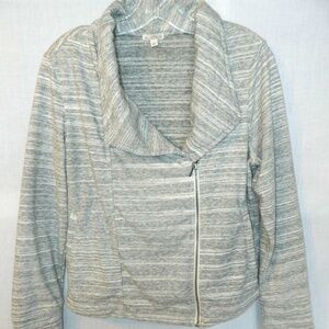 Gap Marbled striped Grey White Terry Moto Jacket Womens L